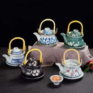 日式陶瓷海鲜壶创意一人份小汤壶个性一壶一杯手提茶壶炖蒸垒德株