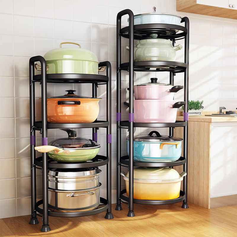 厨房锅具收纳架不锈钢锅架家用台面落地锅架子放锅多层转角置物架
