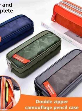 Double zipper camouflage canvas pencil case Boys pencil bag