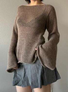 Women's Tie Back Sweaters Long Sleeve Boat Neck Solid Color