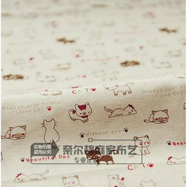 zakka 卡通小猫棉麻窗帘沙发靠垫床品环保窗帘另类窗帘