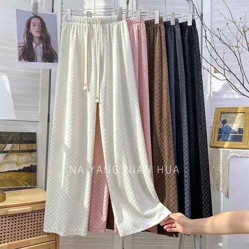 Womens Waffle Knit Leg Sweatpants Waist Drawstring Baggy