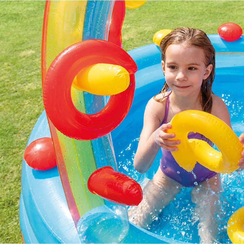 INTEX57453八字滑梯彩虹加厚充气游泳池家用海洋球池儿童戏水池