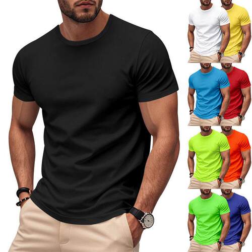 Men’s solid-color basic T-shirt pack, breathable and moistu