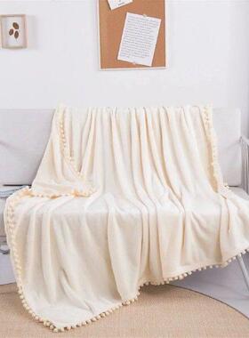 Blanket Soft Throw Blanket With Pompom Fringe Lightweight