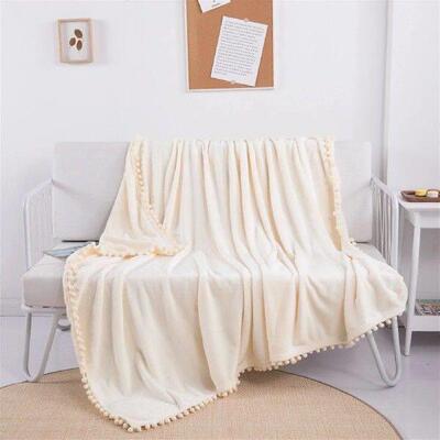 Blanket Soft Throw Blanket With Pompom Fringe Lightweight