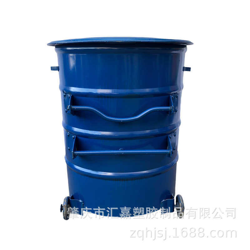 户外环卫铁皮垃圾桶圆形绿色带盖加厚分类特大号挂车桶360L升铁桶