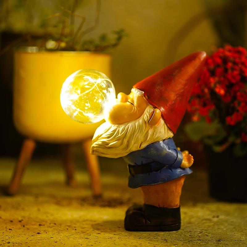 太阳能灯小矮人精灵吹泡泡灯户外庭院装饰氛围灯花园雕像摆件夜灯