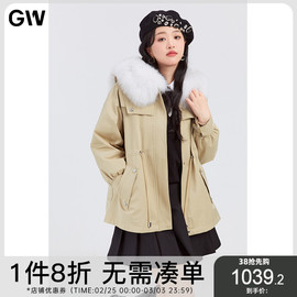 GW大码女装狐狸毛领兔毛内胆派克服外套2022冬季胖mm时尚棉衣