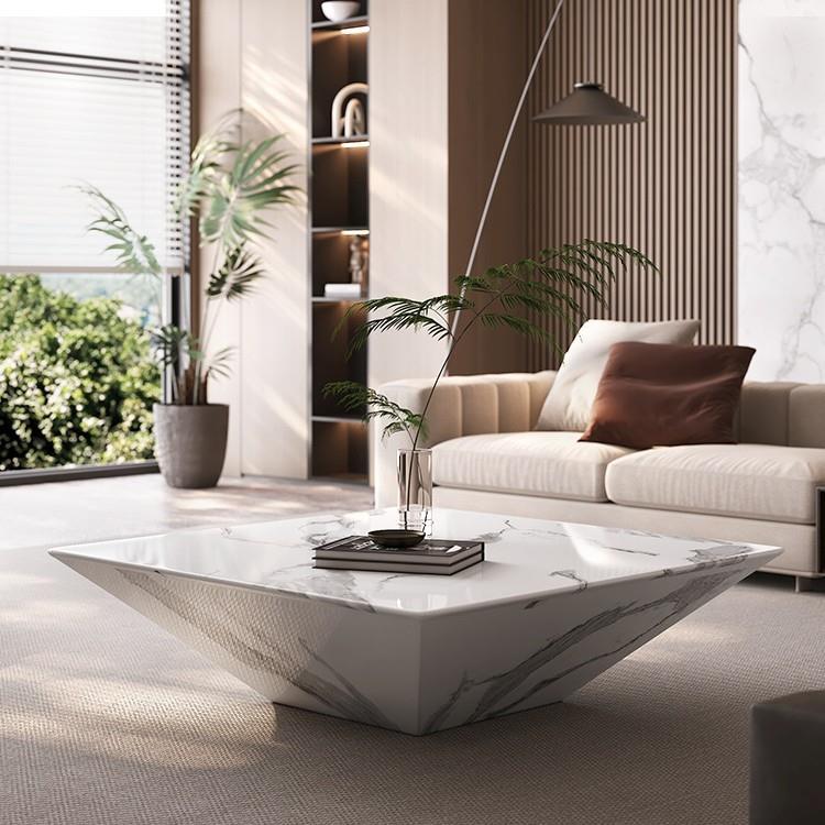 新款意式极简天然大理石茶几设计师创意简约大小户型客厅正方形几