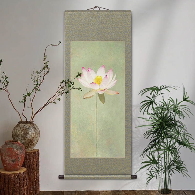 禅意荷花玄关画新中式客厅装饰画卷轴挂画酒店民宿意境壁画中国风图片