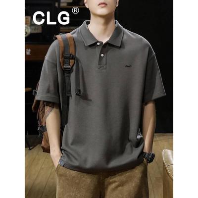 香港时尚品牌短袖Polo衫男子美式夏季重量级宽松大翻领薄t恤Polo