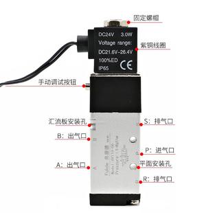 4v110一06气缸24v亚德客型220v电磁阀气动阀 气动电磁控制阀组套装
