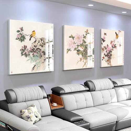 三联装饰画 画 客厅沙发背景墙壁画 画国风花鸟民宿艺术小众 新中