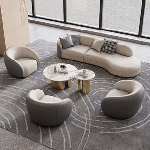 接待大堂贵宾售楼处酒店洽谈沙发椅门店美容院休息区会客组合弧形