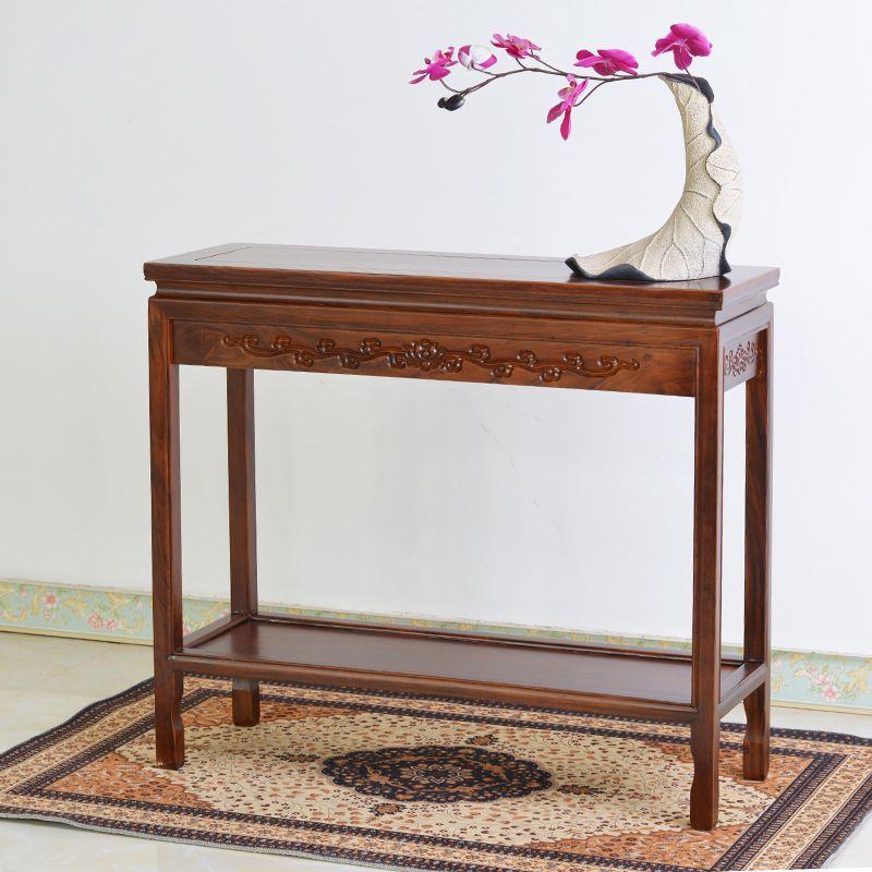 实木式花子轻奢简约鱼架缸角桌仿古桌客-厅多层玄关桌中实置物木