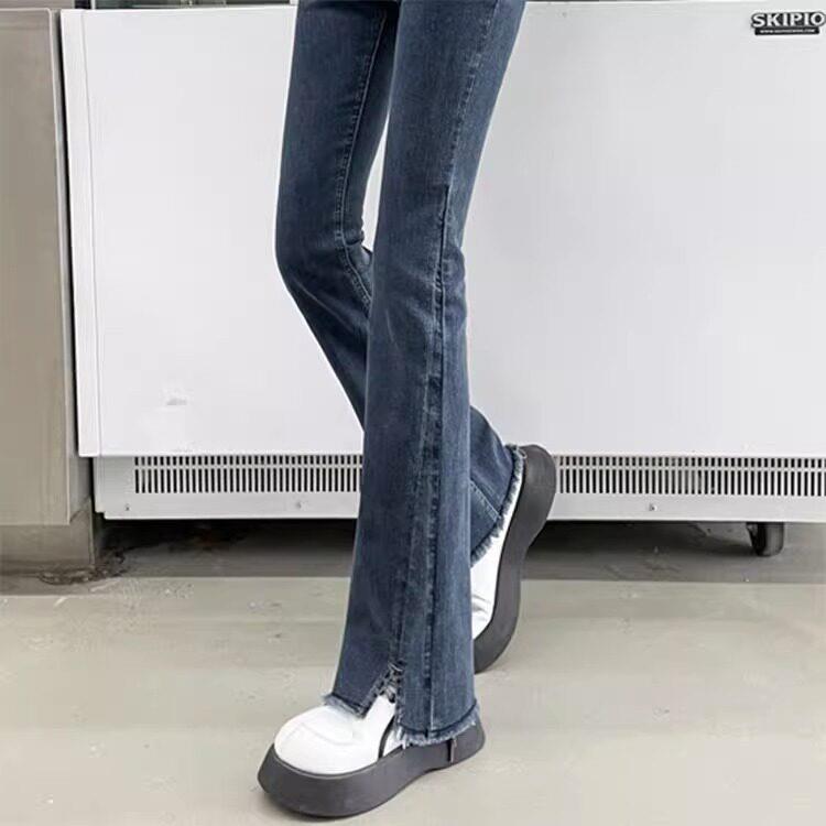 自家超高腰微喇牛仔裤女开 叉2025春夏修身显瘦百搭阔腿拖地喇叭