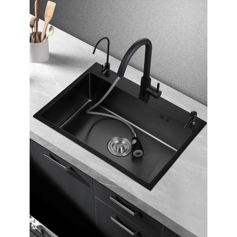 纳米厨房水槽单槽手动加厚304不锈钢黑色家用洗碗盆大型洗碗盆水,家装主材,水槽套餐,淘宝优惠券,粉丝福利购,淘宝优惠卷
