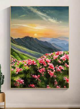 手绘油画夕阳花海大芬油画村客厅过道走廊装饰画沙发玄关卧室挂画