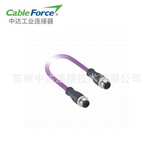 M12连接器5pinB-Code双公头插头预铸电缆屏蔽型防水航空插头2M