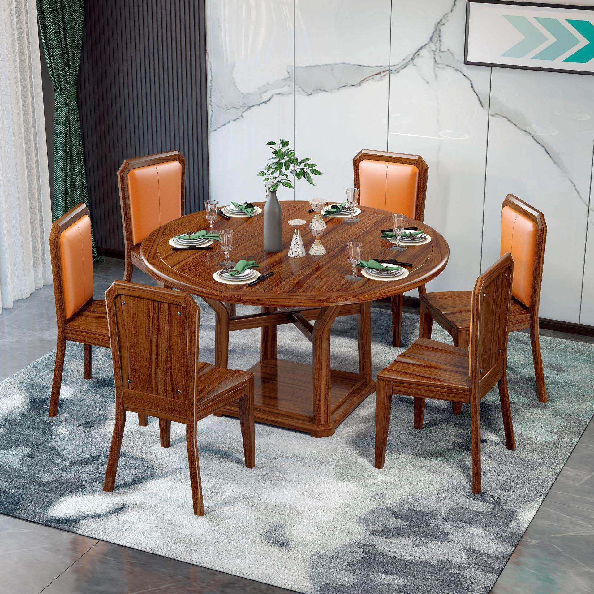 新中式乌金木餐桌实木家用小户型餐桌椅组合可伸缩折叠圆餐桌