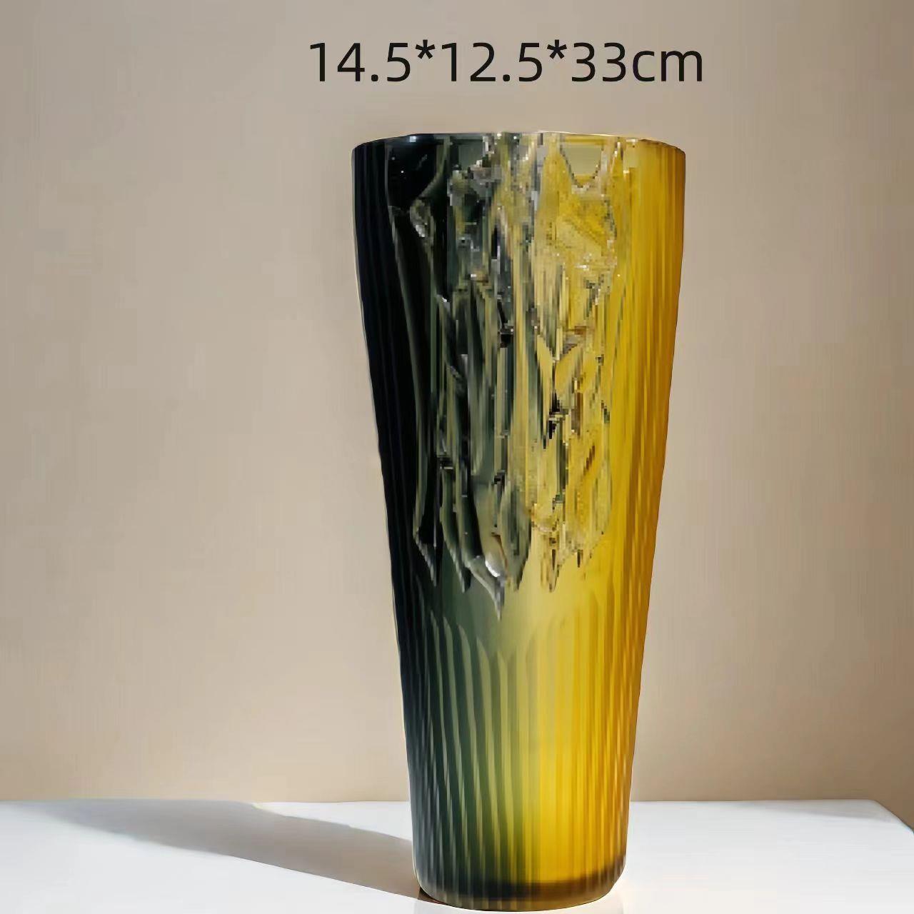 欧美创意手工刻磨玻璃花瓶摆件客厅餐桌干花装饰品摆设