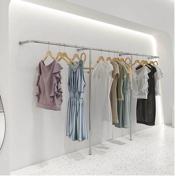 不锈钢服装店展示架上墙挂衣架女装店货架专用衣服架子挂衣杆墙壁