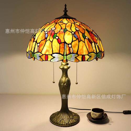 跨境欧美16英寸蜻蜓蒂凡尼欧式台灯卧室床头复古创意酒吧咖啡厅