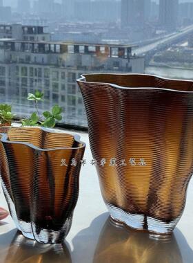 HJM-现代轻奢高档加厚条纹玻璃花瓶果盘展厅设计师软装插花装饰品