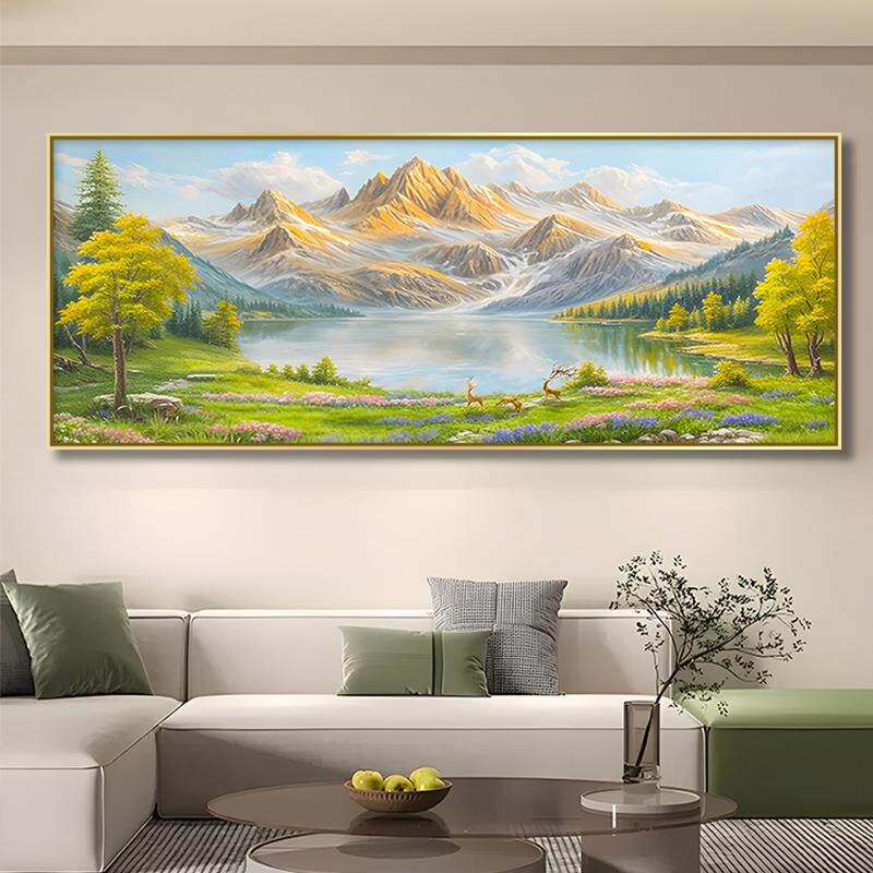 西墙聚财山HJZ盆水聚宝壁沙发背景墙装饰画背画靠金山风东景高档