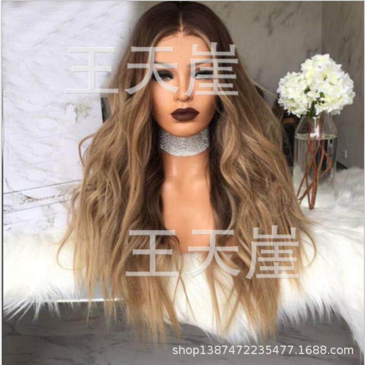 新款直销假发 欧美女士长发染色渐变中分长卷发大波浪化纤发头套