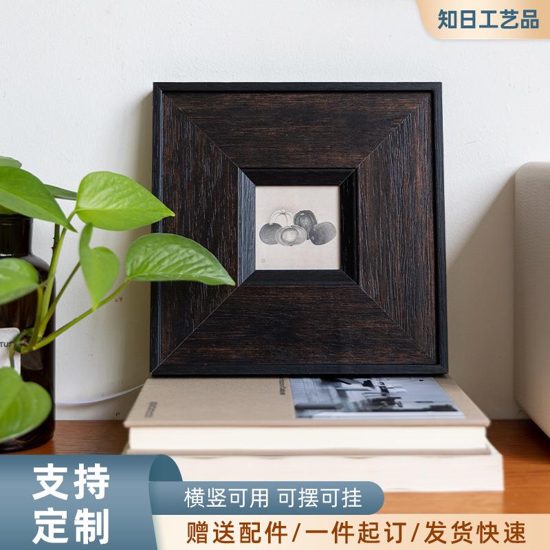 法式中古风实木外框卧室挂画宽边空框中线稿素描装饰画空画框复古