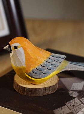 手工雕刻木头小鸟原木风可爱仿真麻雀鹦鹉山雀动物桌面装饰品摆件