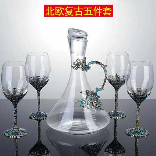 水若语珐琅彩欧式玻璃高脚杯 红酒杯套装