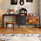 法式 梳妆台斗柜一体卧室可伸缩实木梳妆台收纳柜一体 复古2025新款