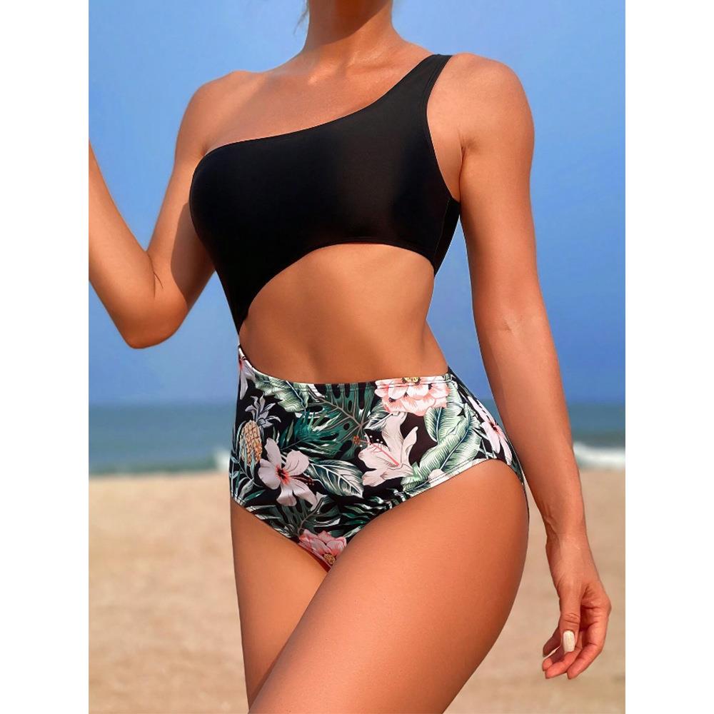 vacation backless gathered top tube one-shoulder bikini