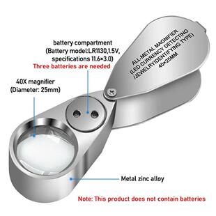 40X Jewelers Loupe Magnifier Metal Magnifying Glasses LED UV