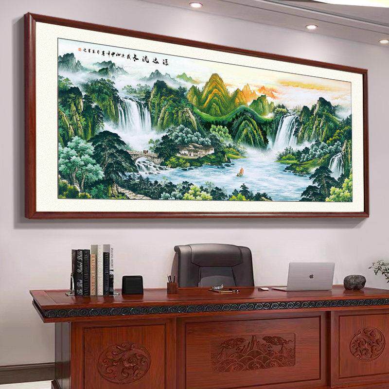 2025新聚宝盆办公室背景装修西墙书画山水风光挂画客厅背衬