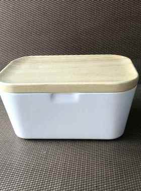 Portable Butter Box Dish With Wood Lid Holder Storage