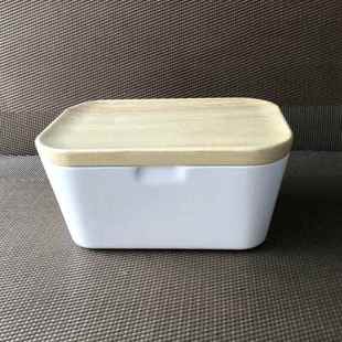 Dish With Wood Portable Holder Box Lid Storage Butter