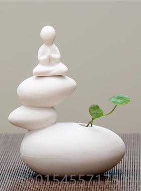 正品创意简约禅意陶瓷宠无相佛水小培生花插人物佛像小和尚茶中式