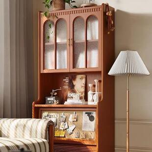 2026新款美式实木书柜客厅靠墙两门酒柜小户型书房带玻璃门收纳柜