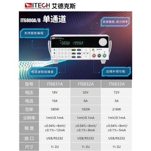 ITECH艾德克斯直流电源IT6831A/IT6832A可编程线性直流稳压电源