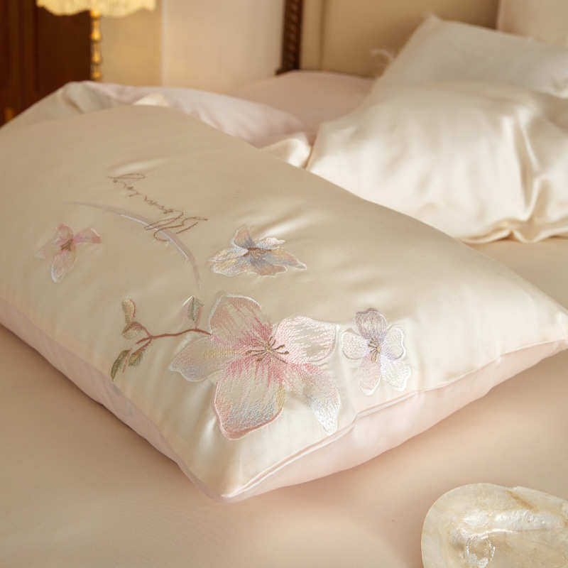 套件四.夏季8m滑单丝床上用品兰裸清新睡床被套精天件套1丝刺绣