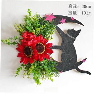 Halloween Moon Cat garland door hanging rattan ring decorati