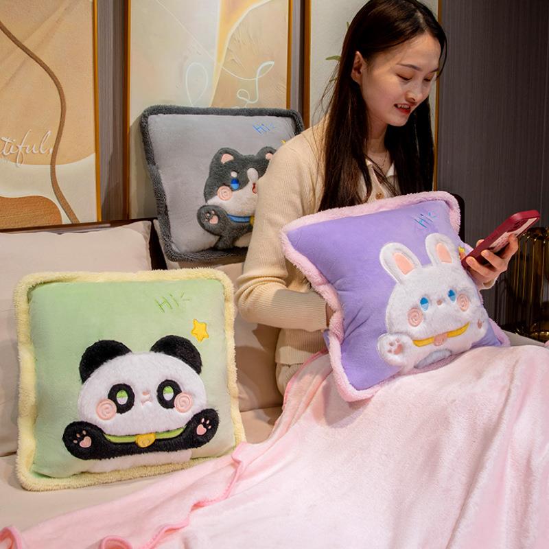 新款直销新款卡通三合一抱枕毯可暖手办公室久坐午休毯子沙发靠垫