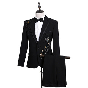 新款演出服男成人西服套装歌手主持人服装舞台大合唱司仪表演礼服