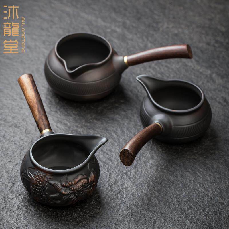 紫陶侧把公道杯分茶器陶瓷紫砂功夫茶具大容量手工公杯茶海家用