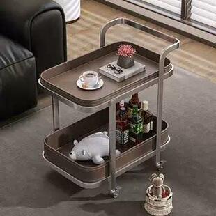 覆古客厅沙发移动边几小推车茶几马鞍皮创意式轻奢高级感现代简约