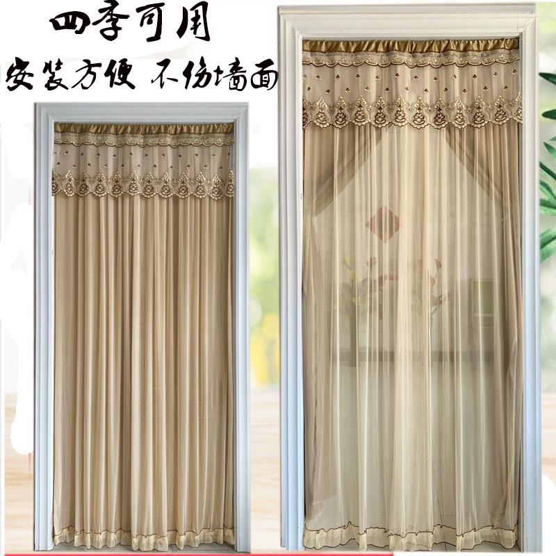 四季家用布艺门帘双层双开蕾丝防蚊空调帘客厅隔断帘卧室飘窗门帘
